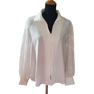 New Soft Surroundings Button Down Embroidered Long Sleeve Shirt M White